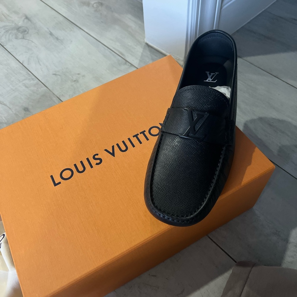 Louis Vuitton Black Leather LV Moccasin Loafers - Picture 1 of 3
